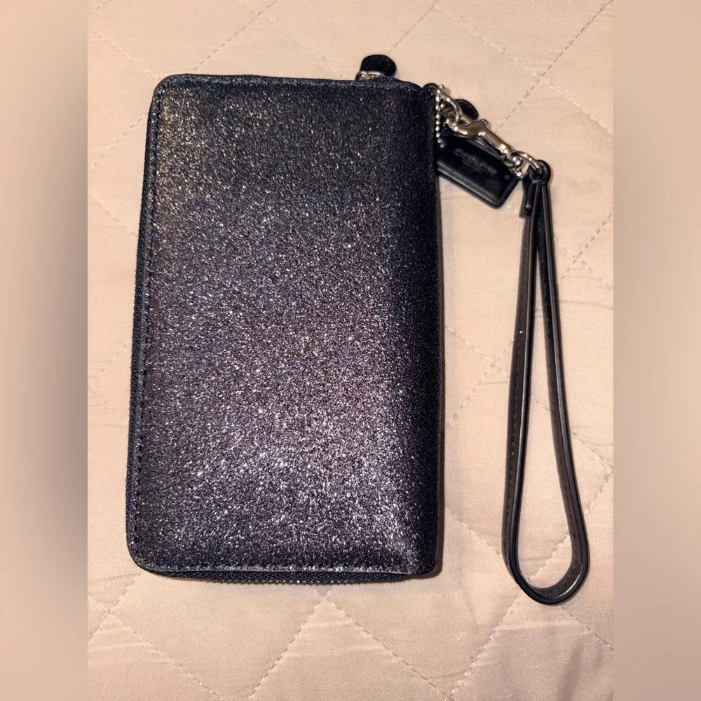 COACH Double Zip Wallet Wristlet in Black Glitter Resined Canvas - LIKE NEW - Picture 4 of 14